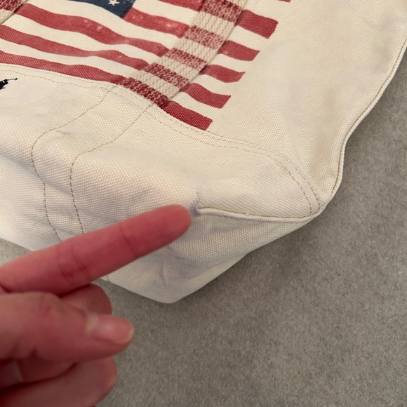 Ralph Lauren Polo Tote Canvas Vintage Flag Polo Leather Label Unlined 482286 - Picture 3 of 15